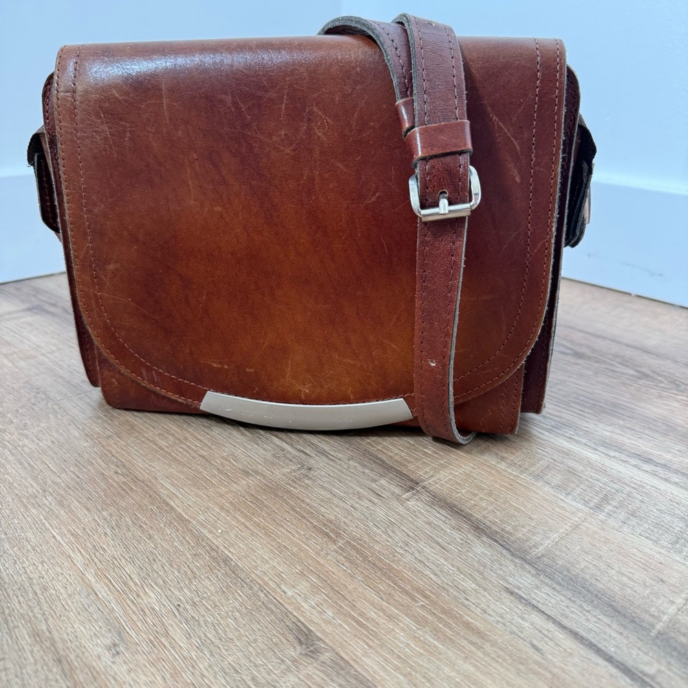 Vintage Brown Leather Crossbody or Shoulder Bag Minimalist Classic Academia